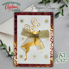 Luxury Handcrafted A7 Christmas Card – Elegant Gold Reindeer with Sheer Bow | Merry Christmas & Happy New Year Greeting Card