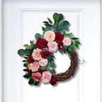 Blush Pink and Burgundy Floral Wreath, Grapevine Front Door Rose Wreath, Romantic Everyday Home Decor