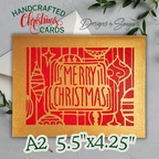 Merry Christmas Ornament Card – Handmade A2 Holiday Greeting in Red & Green with Script Font and Festive Backing – 5.5"x4.25" Card