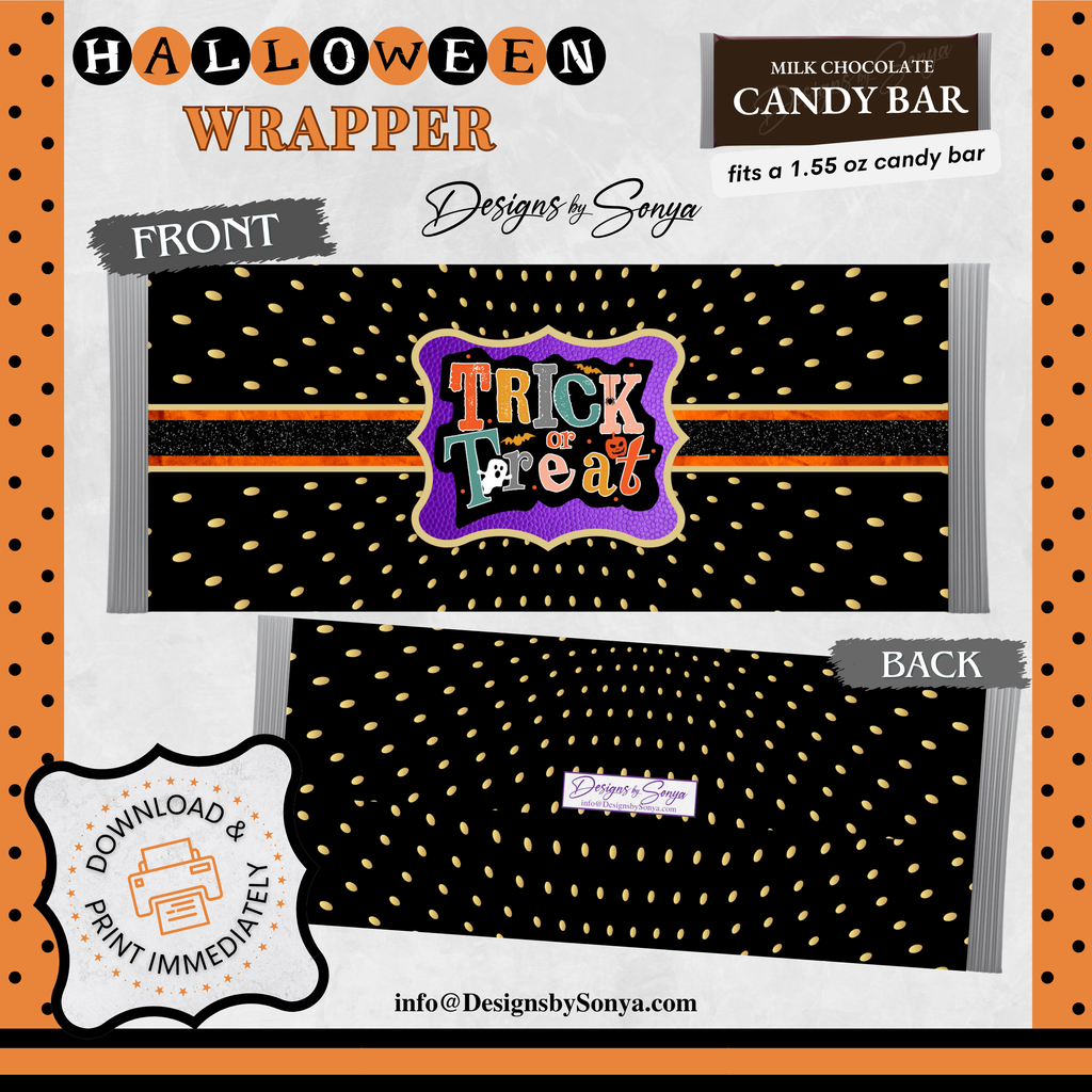Custom Halloween Digital Candy Bar Wrapper | Printable Candy Bar Covers | Instant Download for Trick-or-Treat Party Favors | Fits 1.55 oz Hershey's Chocolate Bar