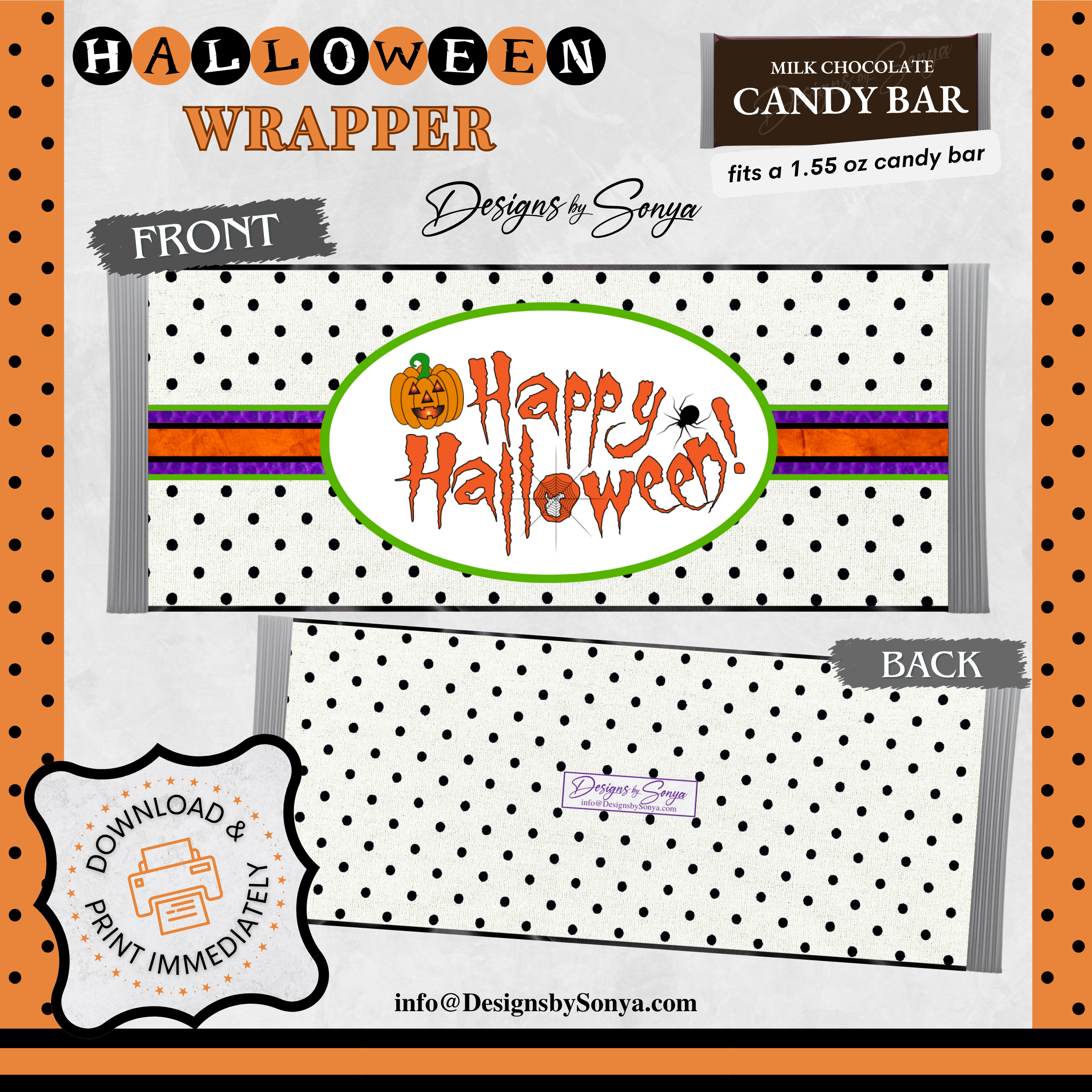 Custom Halloween Digital Candy Bar Wrapper | Printable Candy Bar Covers | Instant Download for Trick-or-Treat Party Favors | Fits 1.55 oz Hershey's Chocolate Bar