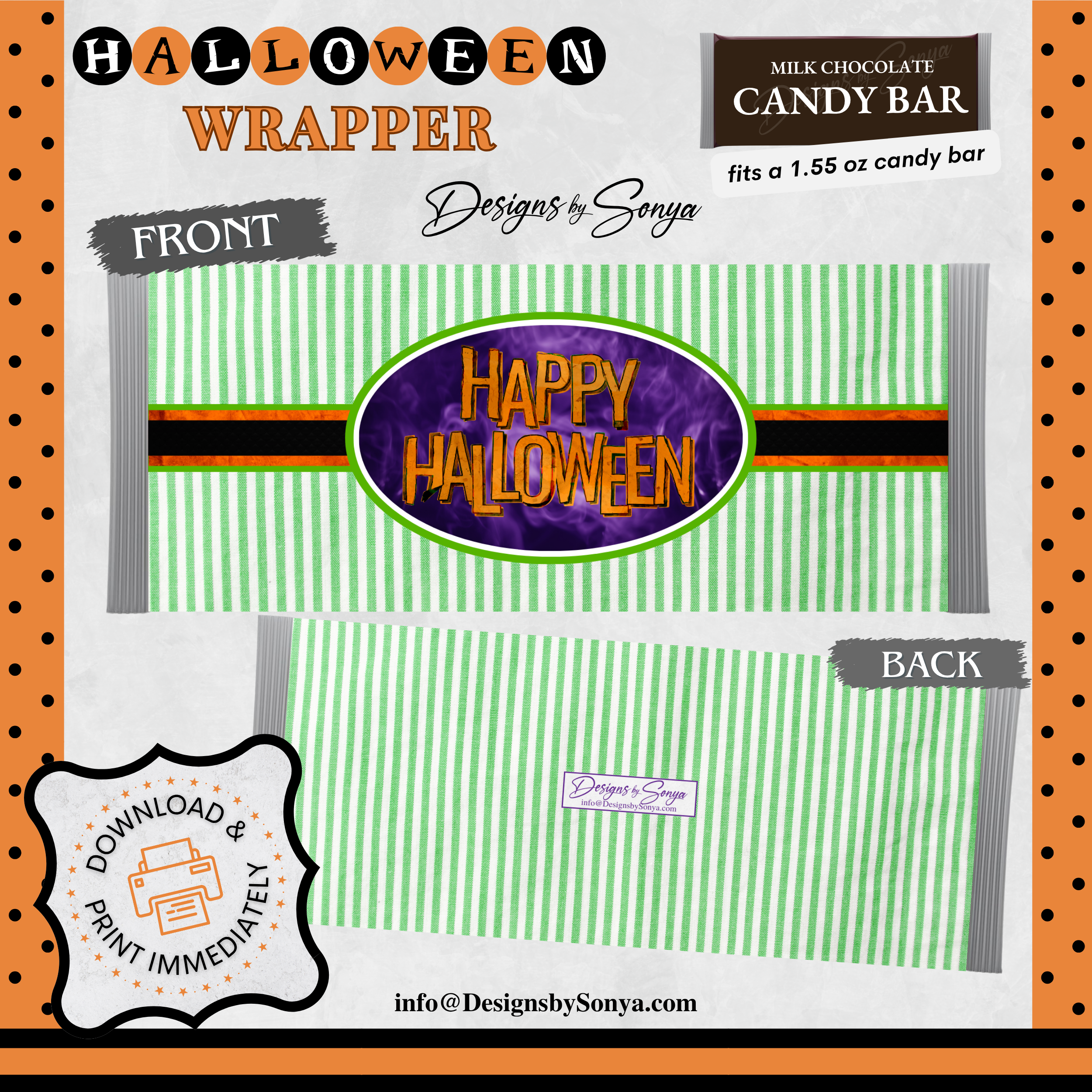 Custom Halloween Digital Candy Bar Wrapper | Printable Candy Bar Covers | Instant Download for Trick-or-Treat Party Favors | Fits 1.55 oz Hershey's Chocolate Bar