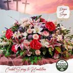 Lifelike Memorial Service Casket Spray to Cemetery Headstone Saddle - Premium Silk Flowers - Roses, Orchids, Lillies, Peonies, Hydrangeas