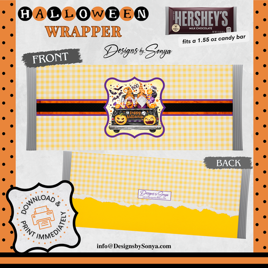 Custom Halloween Digital Hershey Bar Wrapper | Printable Candy Bar Covers | Instant Download for Trick-or-Treat Party Favors | Fits 1.55 oz Hershey's Chocolate Bar