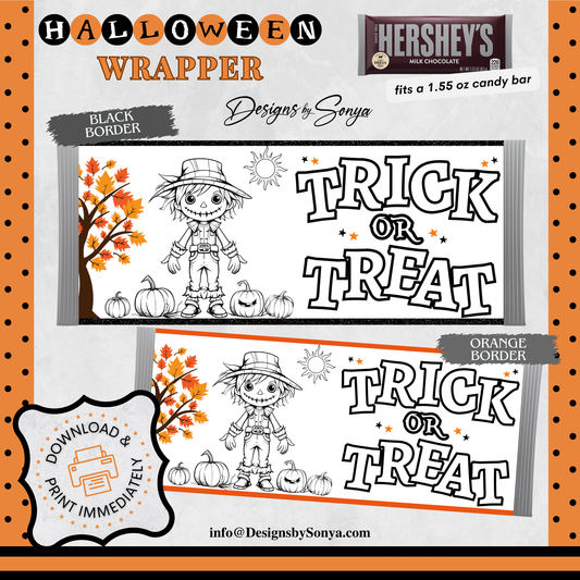 Classroom Activity for Teachers | Halloween Digital Coloring Hershey Bar Wrapper | Instant Download Printable for Trick-or-Treat Party Favors