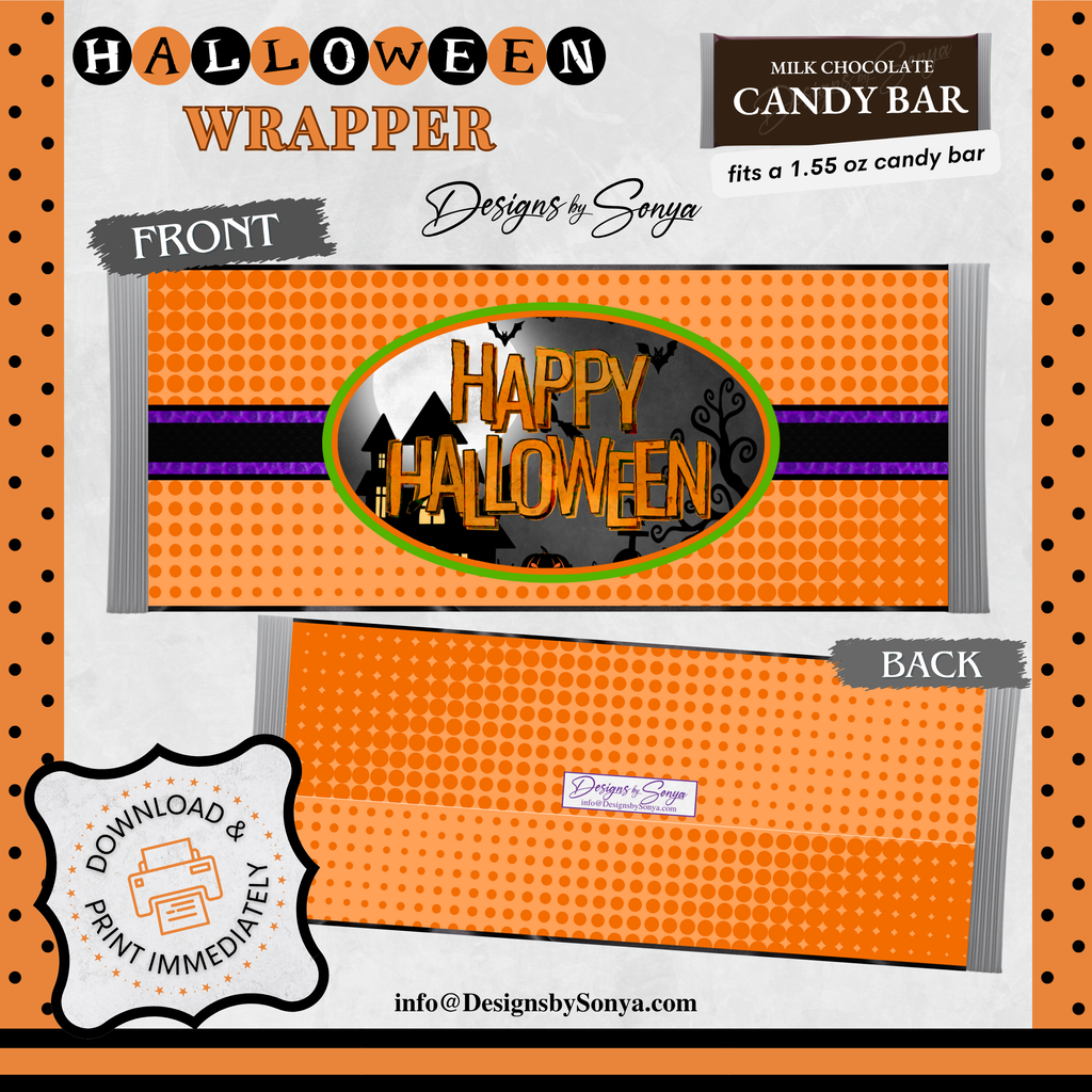 Custom Halloween Digital Candy Bar Wrapper | Printable Candy Bar Covers | Instant Download for Trick-or-Treat Party Favors | Fits 1.55 oz Hershey's Chocolate Bar