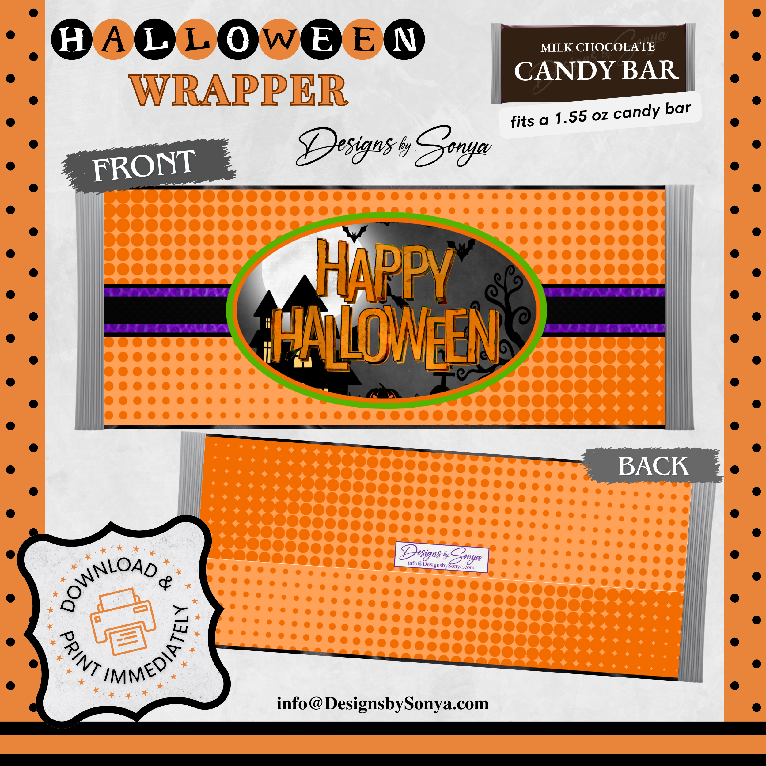 Custom Halloween Digital Candy Bar Wrapper | Printable Candy Bar Covers | Instant Download for Trick-or-Treat Party Favors | Fits 1.55 oz Hershey's Chocolate Bar
