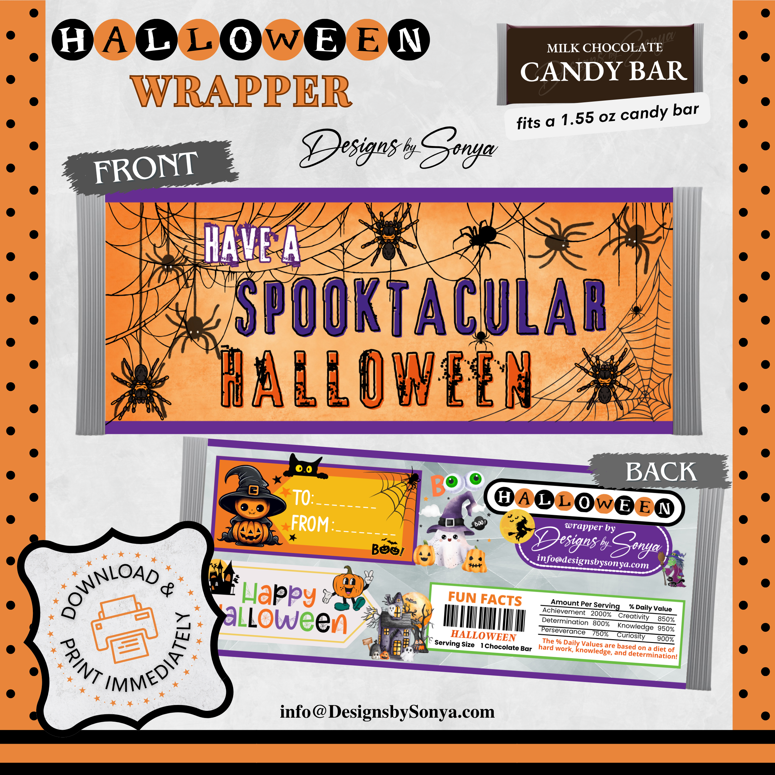 Custom Halloween Digital Candy Bar Wrapper | Printable Candy Bar Covers | Instant Download for Trick-or-Treat Party Favors | Fits 1.55 oz Hershey's Chocolate Bar