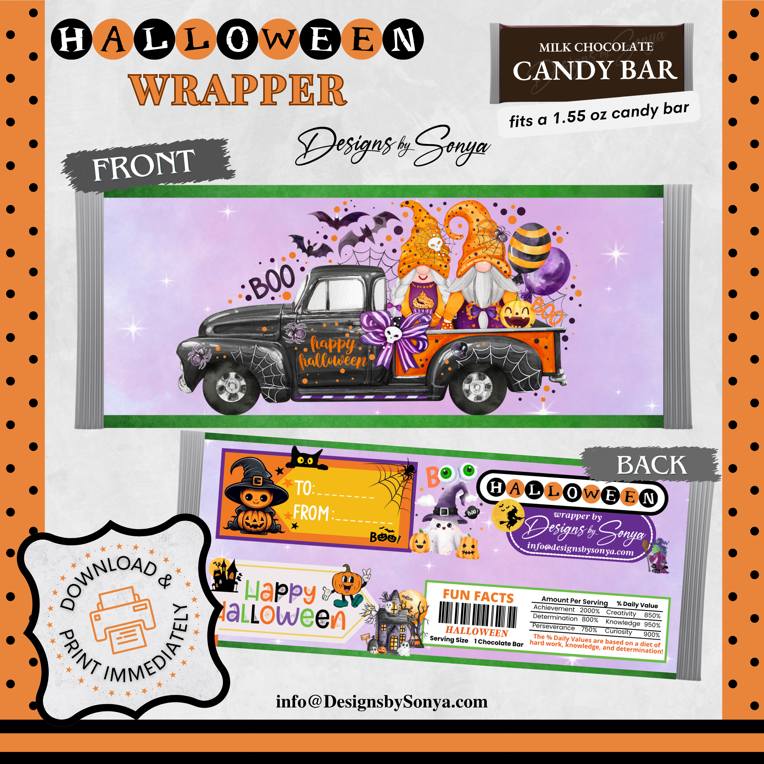 Custom Halloween Digital Candy Bar Wrapper | Printable Candy Bar Covers | Instant Download for Trick-or-Treat Party Favors | Fits 1.55 oz Hershey's Chocolate Bar