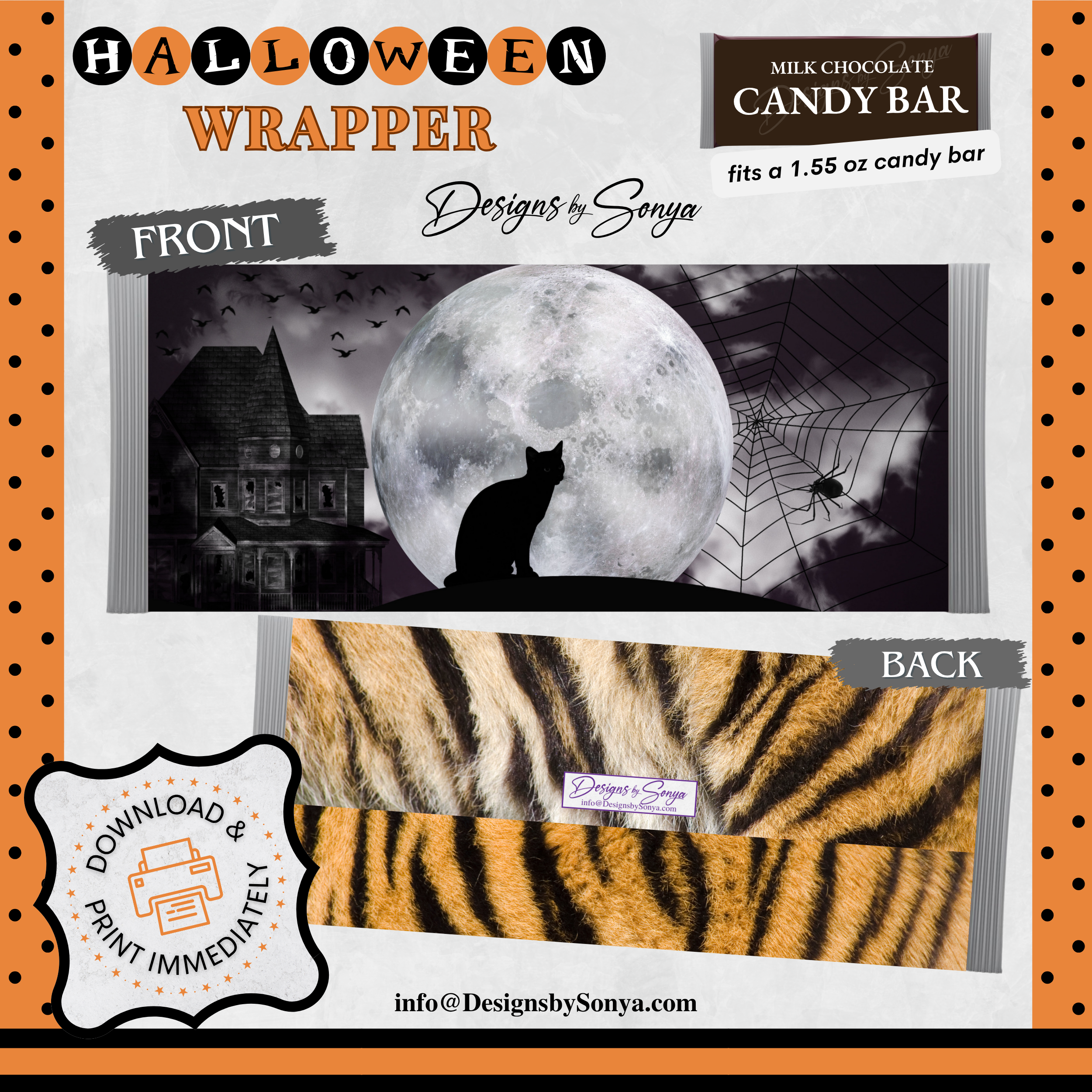 Custom Halloween Digital Candy Bar Wrapper | Printable Candy Bar Covers | Instant Download for Trick-or-Treat Party Favors | Fits 1.55 oz Hershey's Chocolate Bar