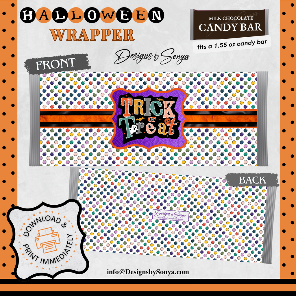 Custom Halloween Digital Candy Bar Wrapper | Printable Candy Bar Covers | Instant Download for Trick-or-Treat Party Favors | Fits 1.55 oz Hershey's Chocolate Bar