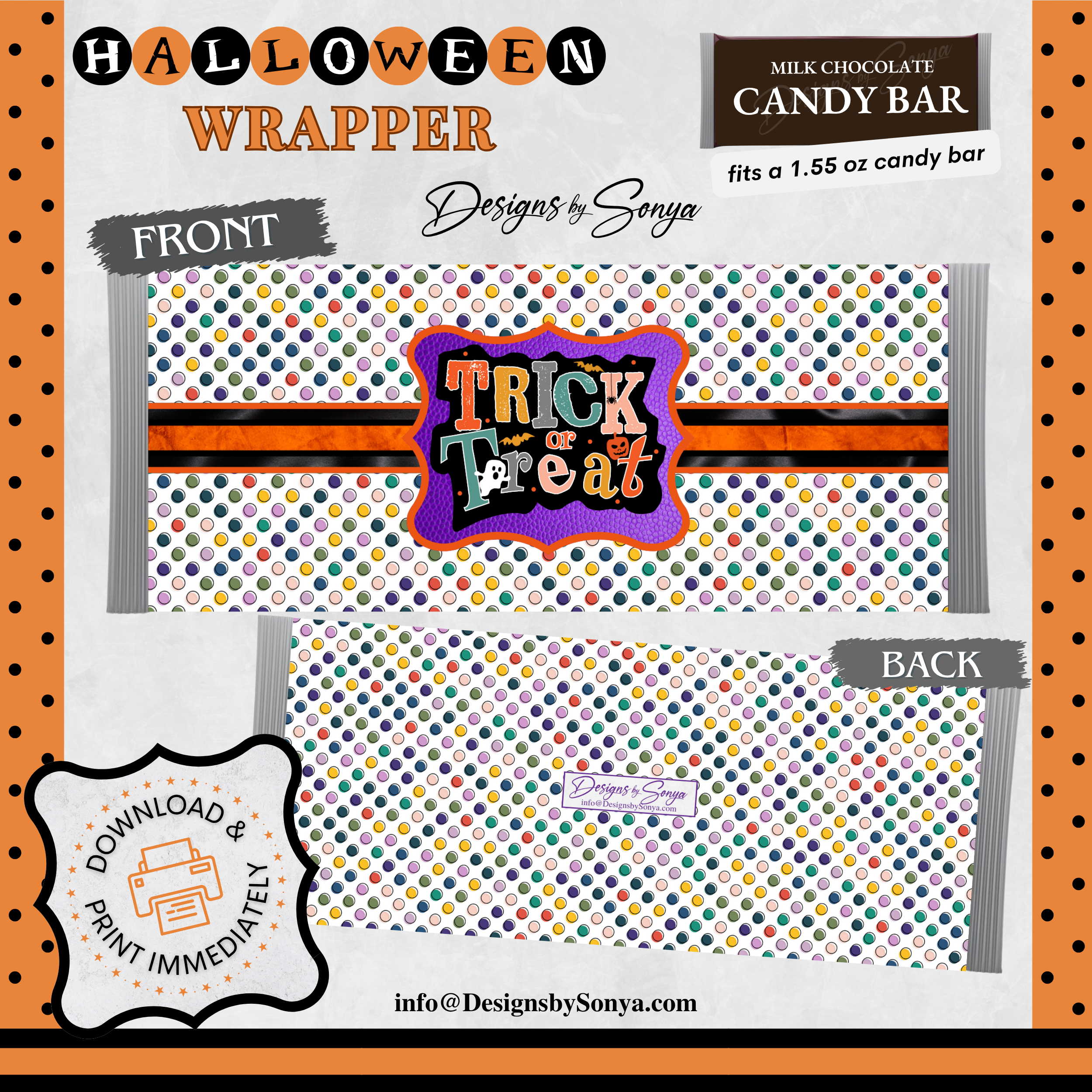 Custom Halloween Digital Candy Bar Wrapper | Printable Candy Bar Covers | Instant Download for Trick-or-Treat Party Favors | Fits 1.55 oz Hershey's Chocolate Bar