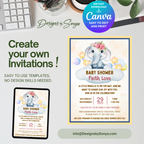 Elephant Baby Shower Invitation Template | Cute Gender Neutral Canva Invite | Editable 5x7 Printable Baby Shower Digital Download for Parents & Hosts