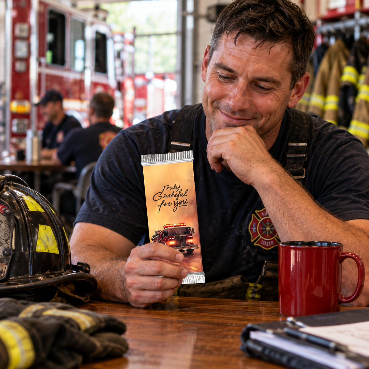 Printable Fire Truck Candy Bar Wrapper | Truly Grateful for You Firefighter Appreciation Gift | 1.55 oz Chocolate Bar