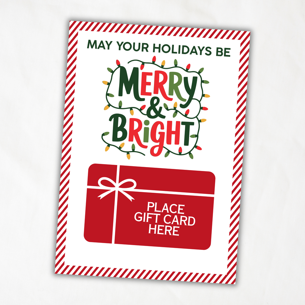 Printable Christmas Gift Card Holder | Merry & Bright Christmas Lights | 5x7 Holiday Gift Card Holder with Matching Envelope