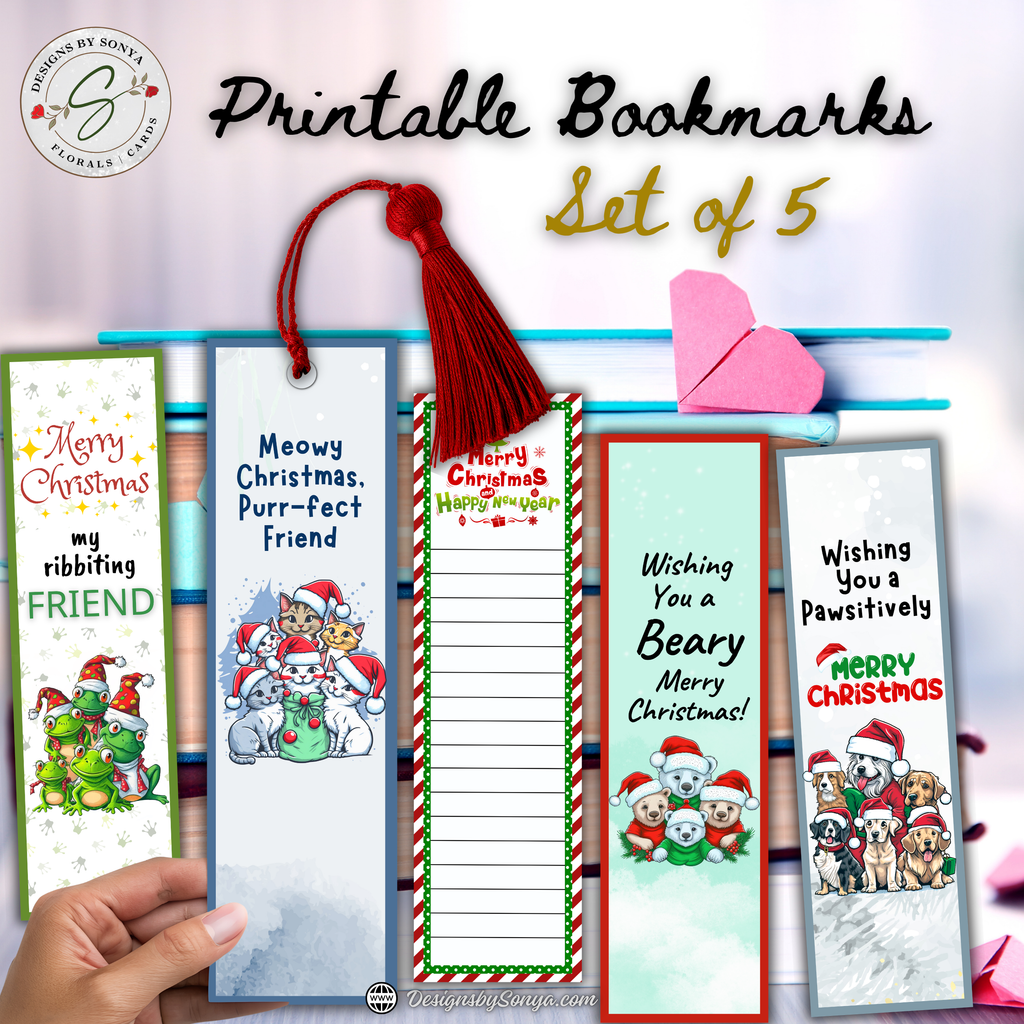 Printable Christmas Bookmarks | Set of 5 Holiday Animal Bookmarks | Classroom Gifts, Teacher Gifts & Stocking Stuffers | 2 x 7 PDF