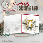 Printable Christmas Card | Gold Bow Ornament with Holly, Pinecones & Winter Florals | Elegant Holiday Card