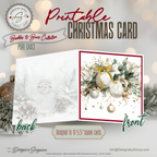 Printable Christmas Greeting Card | Gold & White Ornaments with Poinsettias | Elegant Watercolor Holiday Card