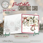 Printable Christmas Card | Red Bow Ornaments with Holly & Winter Florals | Elegant Holiday Card