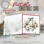 Ivory Ornament with Green Bow Watercolor Printable Christmas Card – Elegant Holiday Greeting Note Card for Family & Friends – 5.5” Square