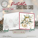 Printable Christmas Card | Gold Bow Ornaments with Evergreen & Pinecones | Elegant Holiday Card