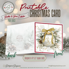 Elegant Printable Christmas Card | Gold Bow Ornament with Holly & Pinecones | Watercolor Holiday Card