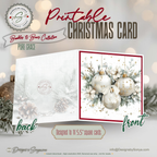 Elegant Christmas Card Printable | White & Gold Ornaments with Winter Florals | Square Holiday Card
