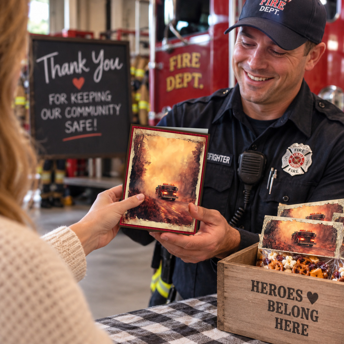 Printable Firefighter Appreciation Card | A2 First Responder Thank You Card | Fire Department & Fire Crew Card
