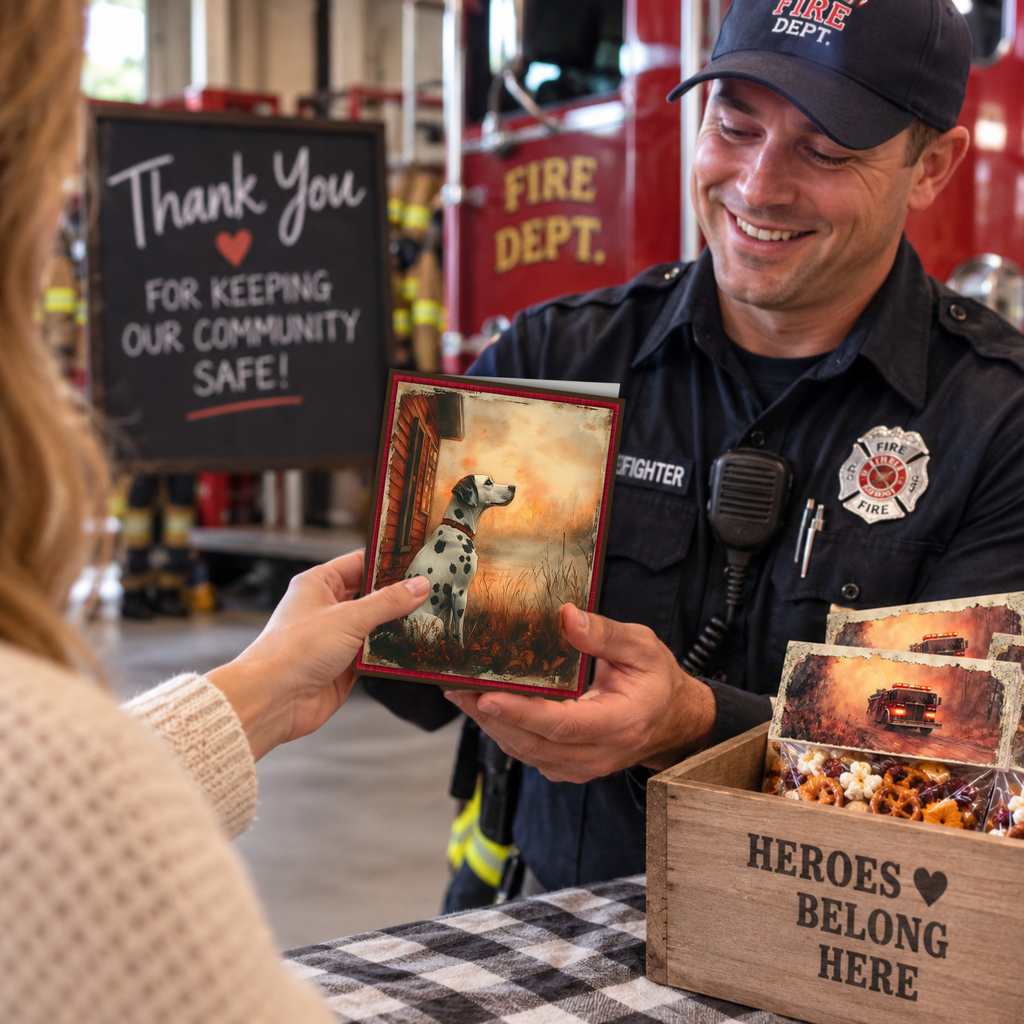 Printable Firefighter Thank You Card | A2 Dalmatian Firehouse Dog Card | Fire Department & First Responder Appreciation