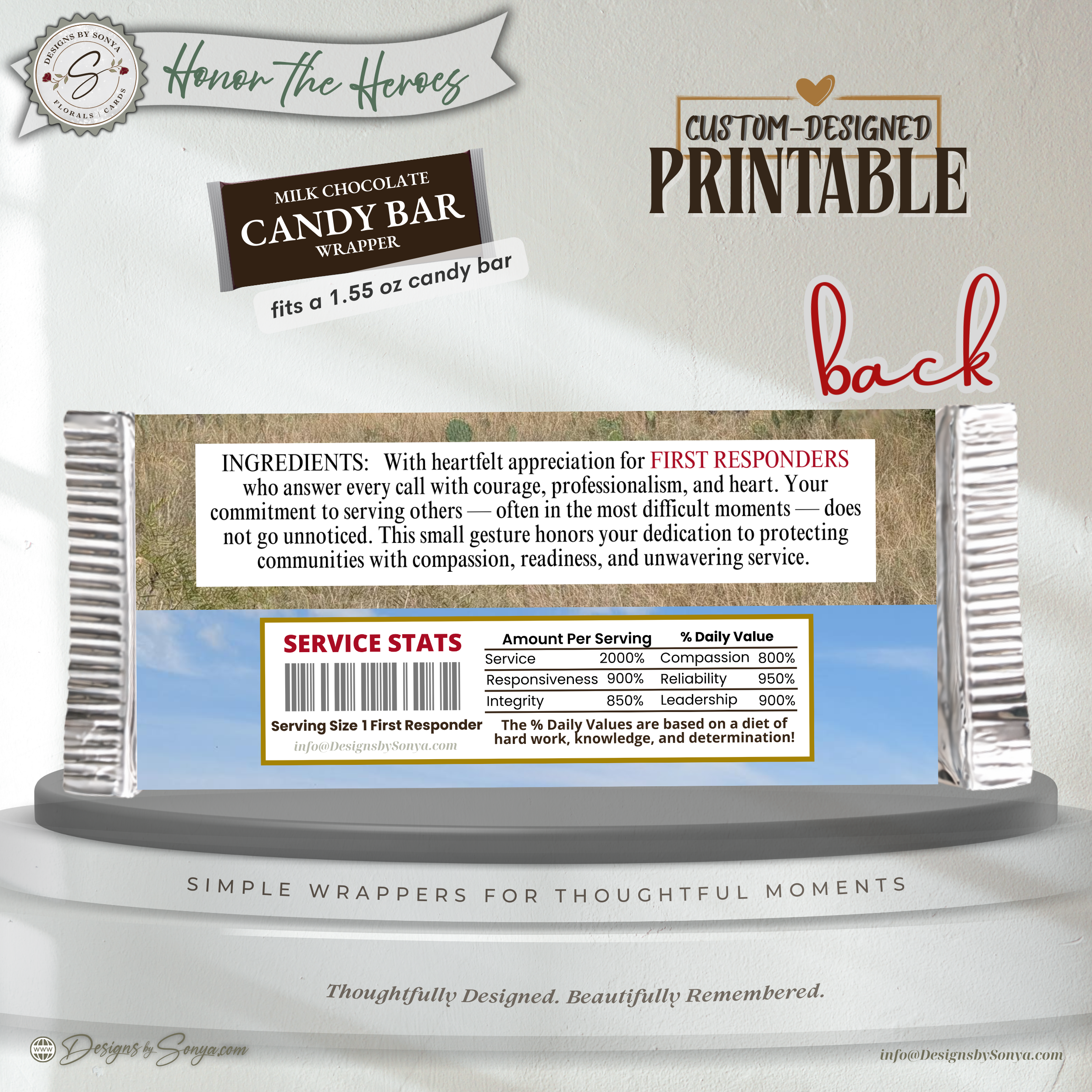 Honor the Heroes First Responder Candy Bar Wrapper Printable – Customer Service Always Answering the Call – Thank You Gift Favor – 1.55 oz Chocolate Bar