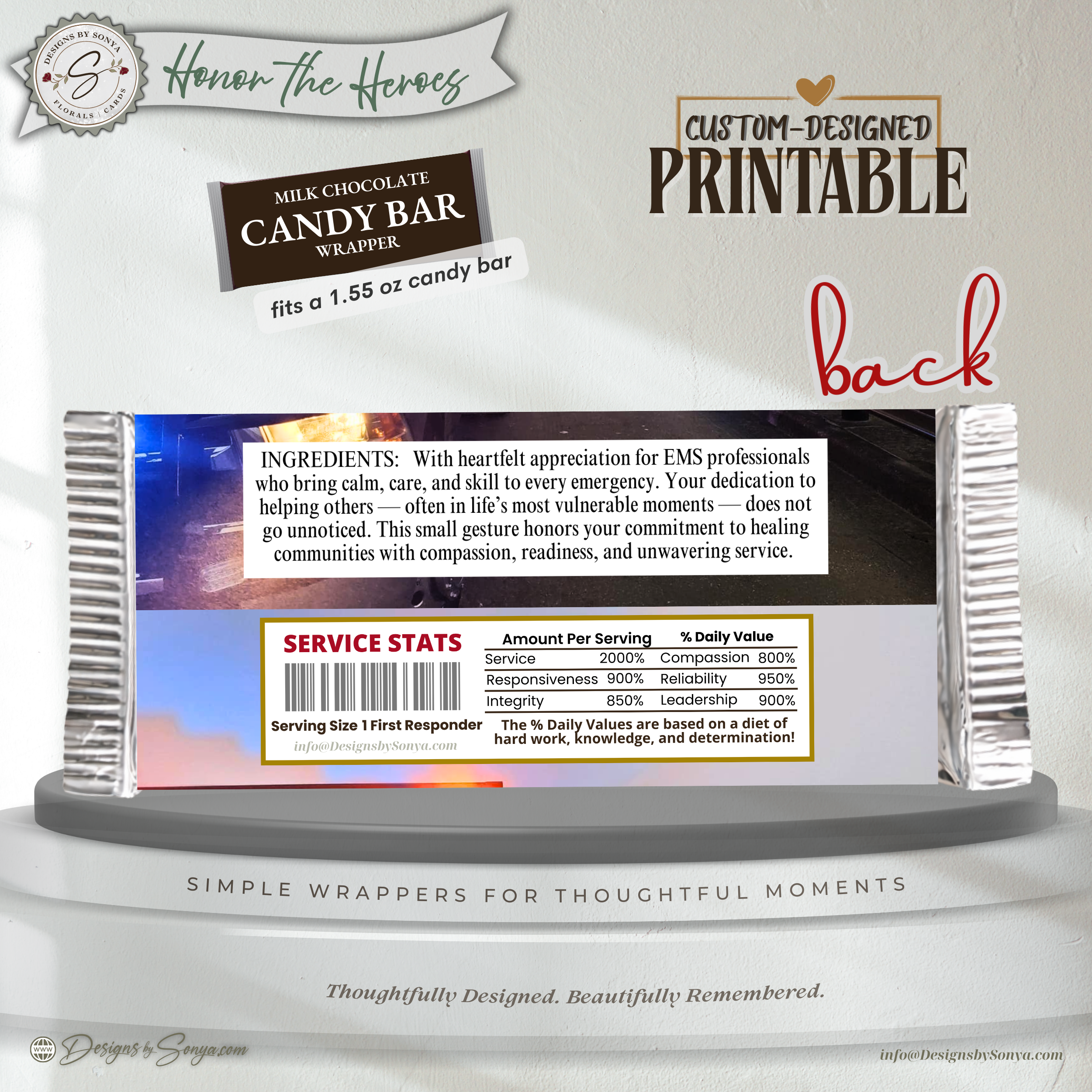 EMS Candy Bar Wrapper Printable – Always Answering the Call – EMT Thank You Favor – Emergency Medical Appreciation Gift – 1.55 oz Chocolate Bar