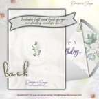 Card Back and Envelope Liner
Back of card with subtle floral emblem and preview of the matching watercolor floral A7 envelope liner for a coordinated, professional presentation.