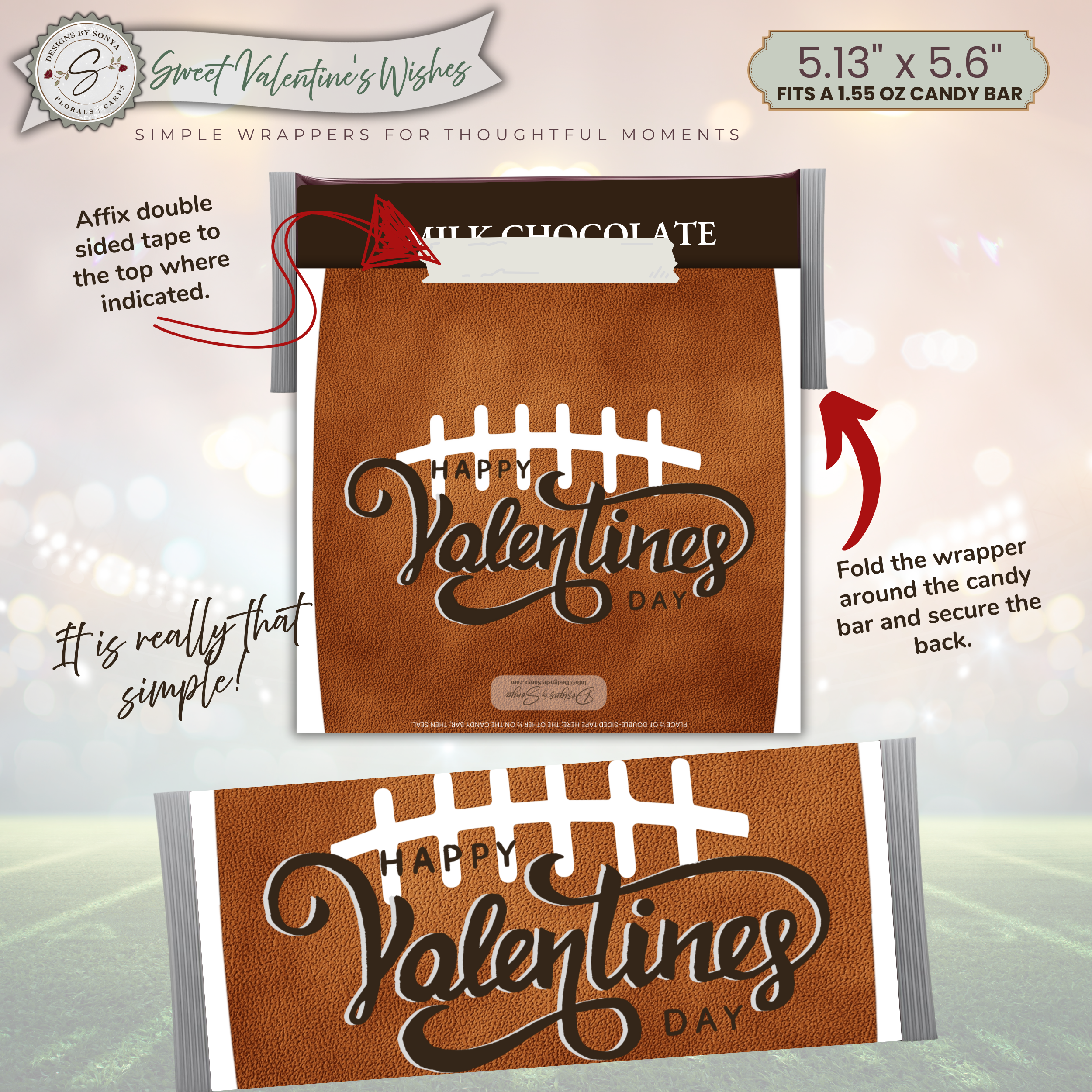Football Valentine Candy Bar Wrapper Printable – Happy Valentine’s Day Chocolate Wrapper for 1.55 oz Candy Bars – Classroom Party Favor Treat