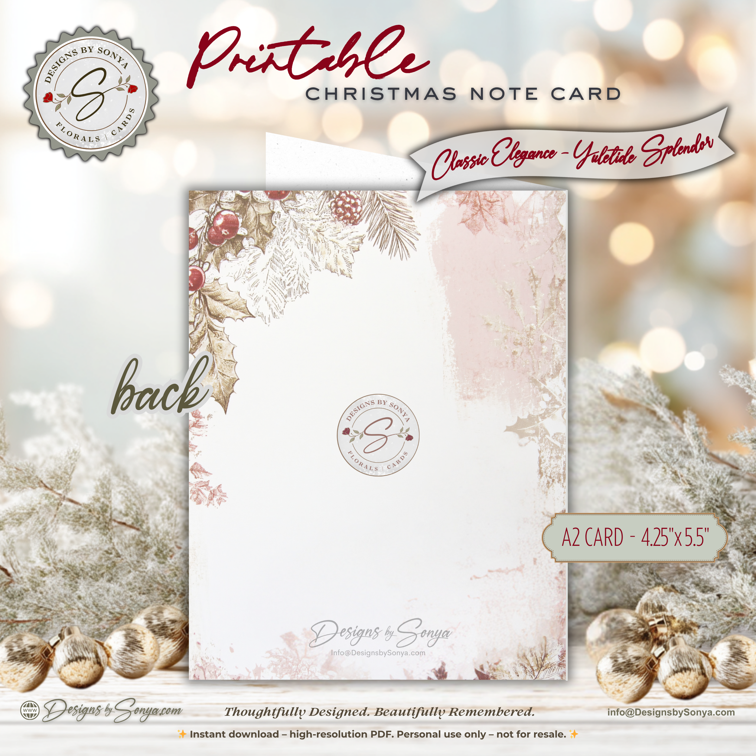 Printable Christmas Note Card • Sentimental Vintage Holiday Greeting • A2 (4.25" x 5.5") Memory Keepsake • Rustic Winter Pine Design PDF Stationery