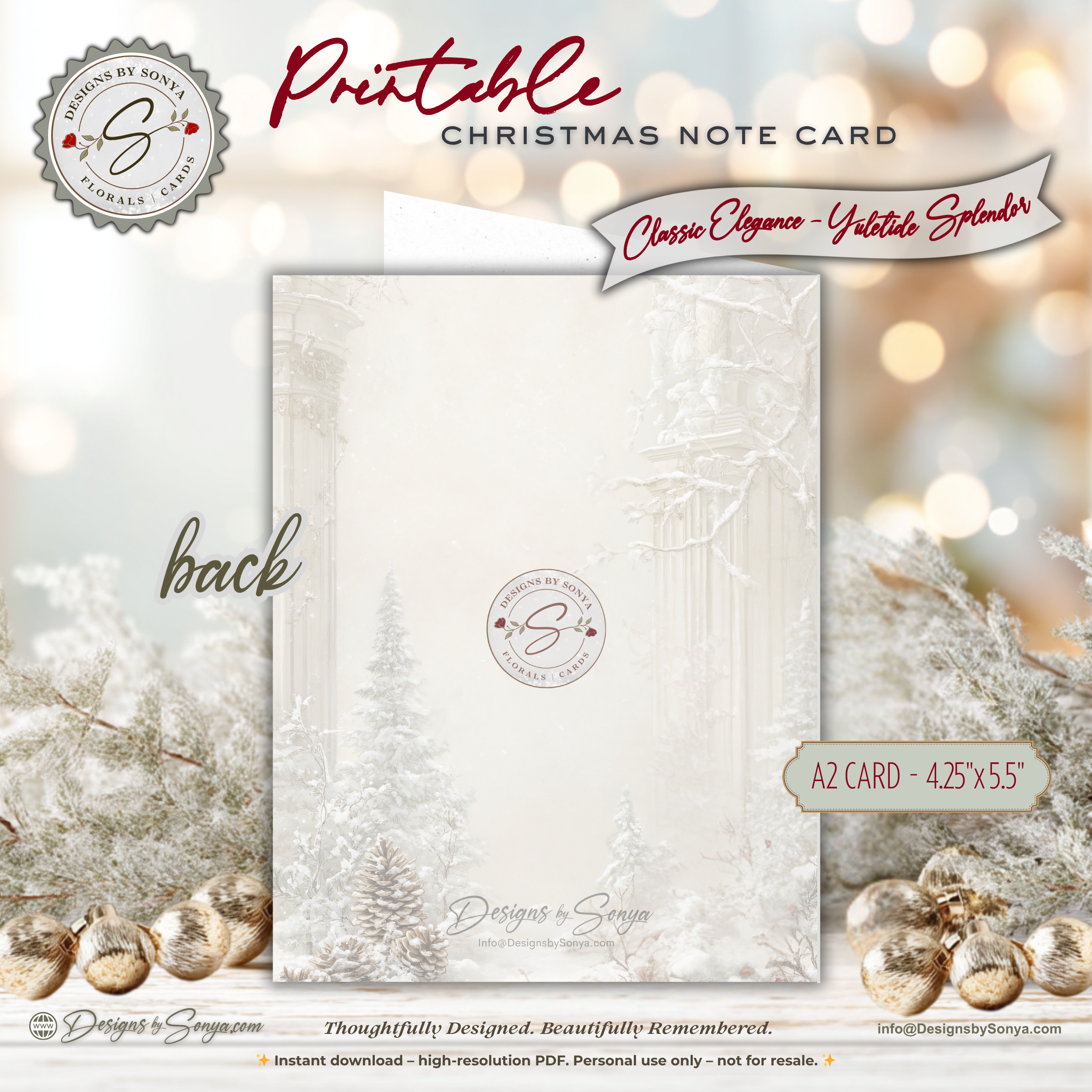 Winter Deer Christmas Note Card, Printable Holiday Greeting, Woodland Yuletide Design, A2 (4.25"x5.5") Folded Card, Elegant Christmas Art Stationery