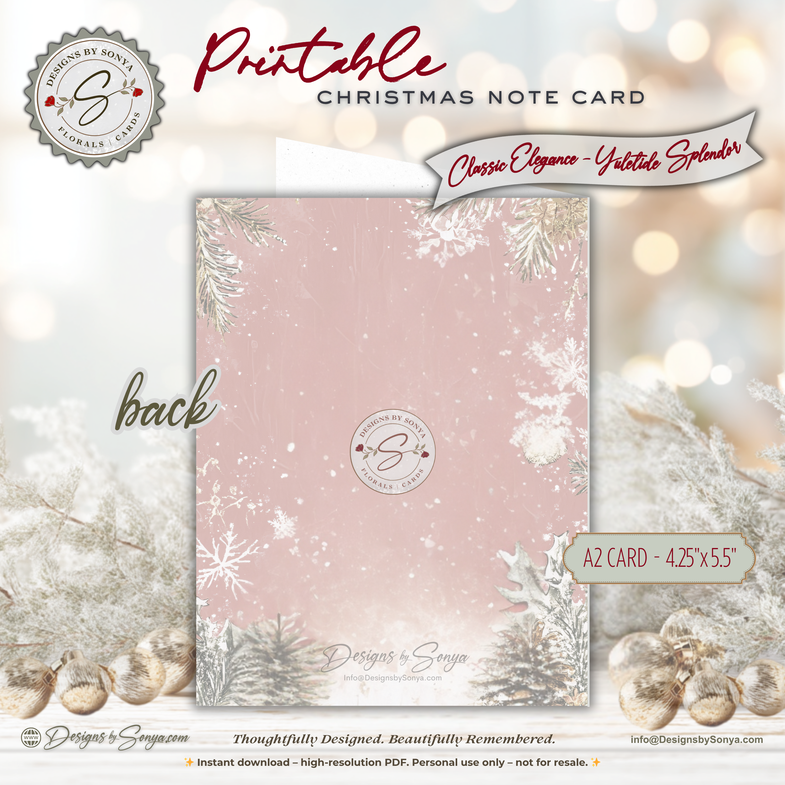 Christmas Teddy Bear Printable Card • A2 (4.25" x 5.5") Folded Holiday Greeting Note Card • Winter Woodland Design • Christmas Stationery