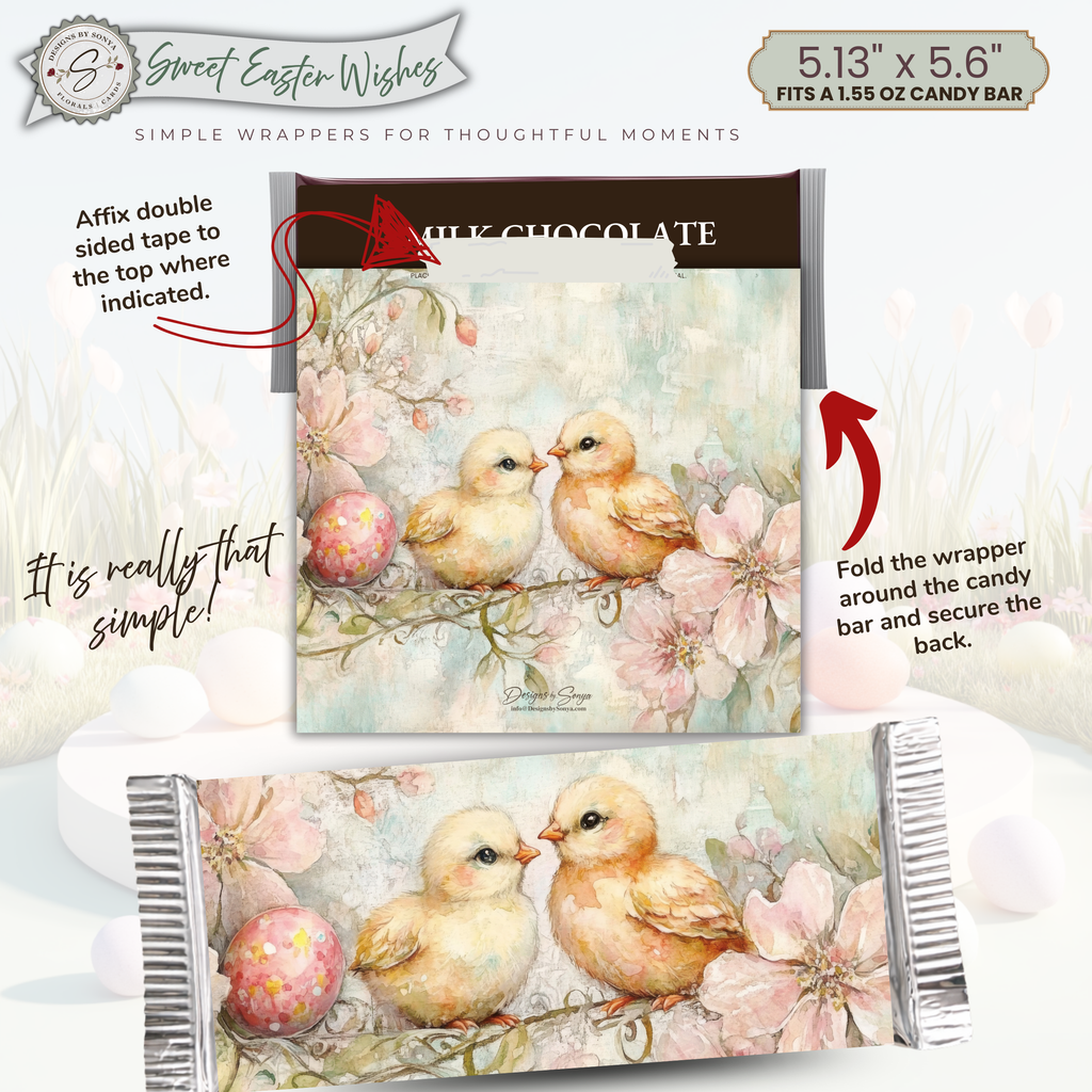 Baby Chick Easter Candy Bar Wrapper Printable – Watercolor Spring Happy Easter Chocolate Sleeve – Classroom, Church Treat Favor