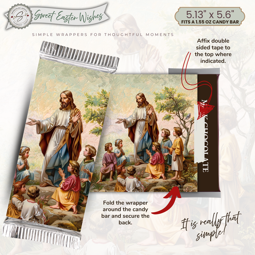 Jesus with Children Easter Candy Bar Wrapper Printable – Faith Based Chocolate Wrap for 1.55 oz Bars – Religious Spring Party Favor - Easter Basket