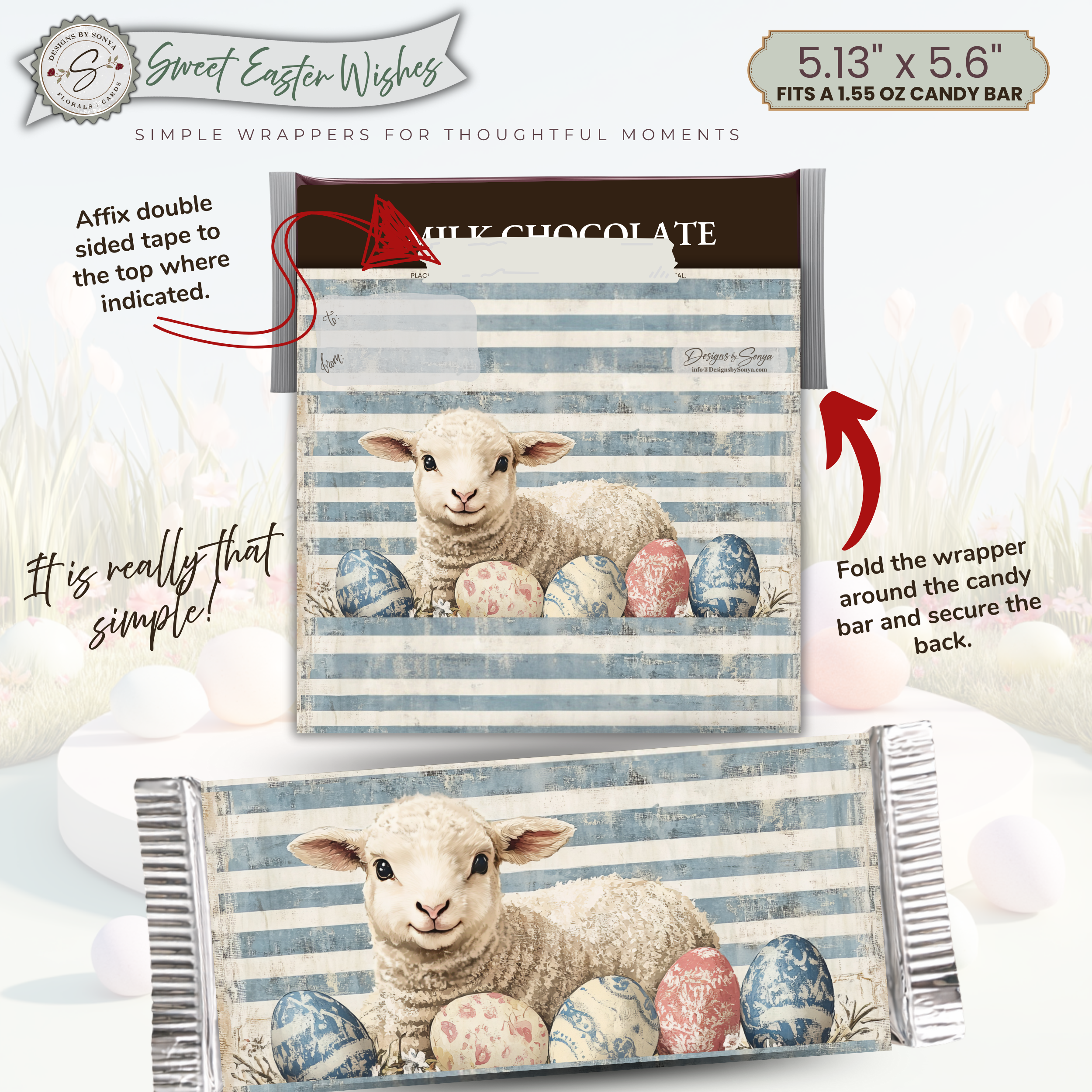 Easter Lamb Candy Bar Wrapper Printable – Sweet Easter Wishes Chocolate Bar Sleeve – Spring Treat Party Favor for Kids, Teachers & Friends
