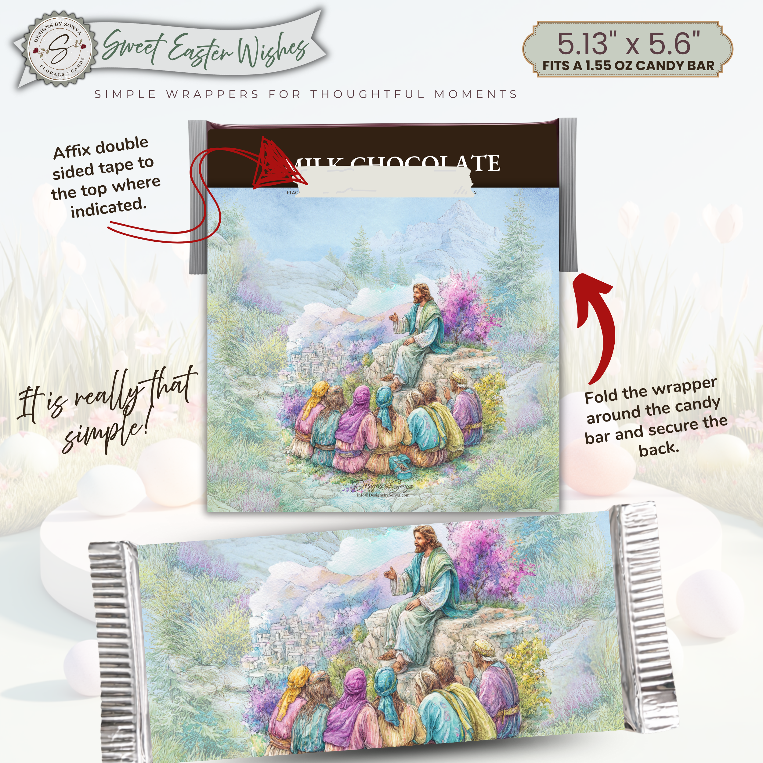 Jesus Teaching Disciples Easter Candy Bar Wrapper Printable – Faith Based Chocolate Wrap for 1.55 oz Bars – Religious Spring Party Favor - Easter Basket