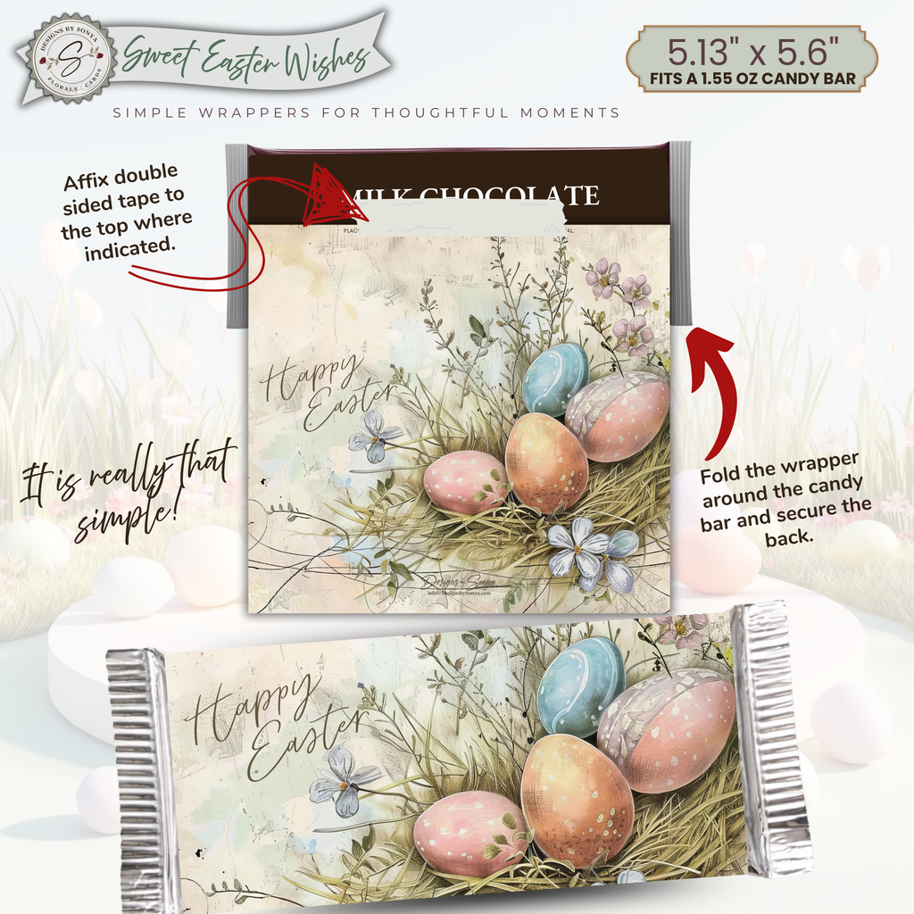 Speckled Easter Eggs Candy Bar Wrapper Printable – Sweet Easter Wishes Chocolate Sleeve – Spring Party Favor for Kids Teachers Friends - Easter Basket