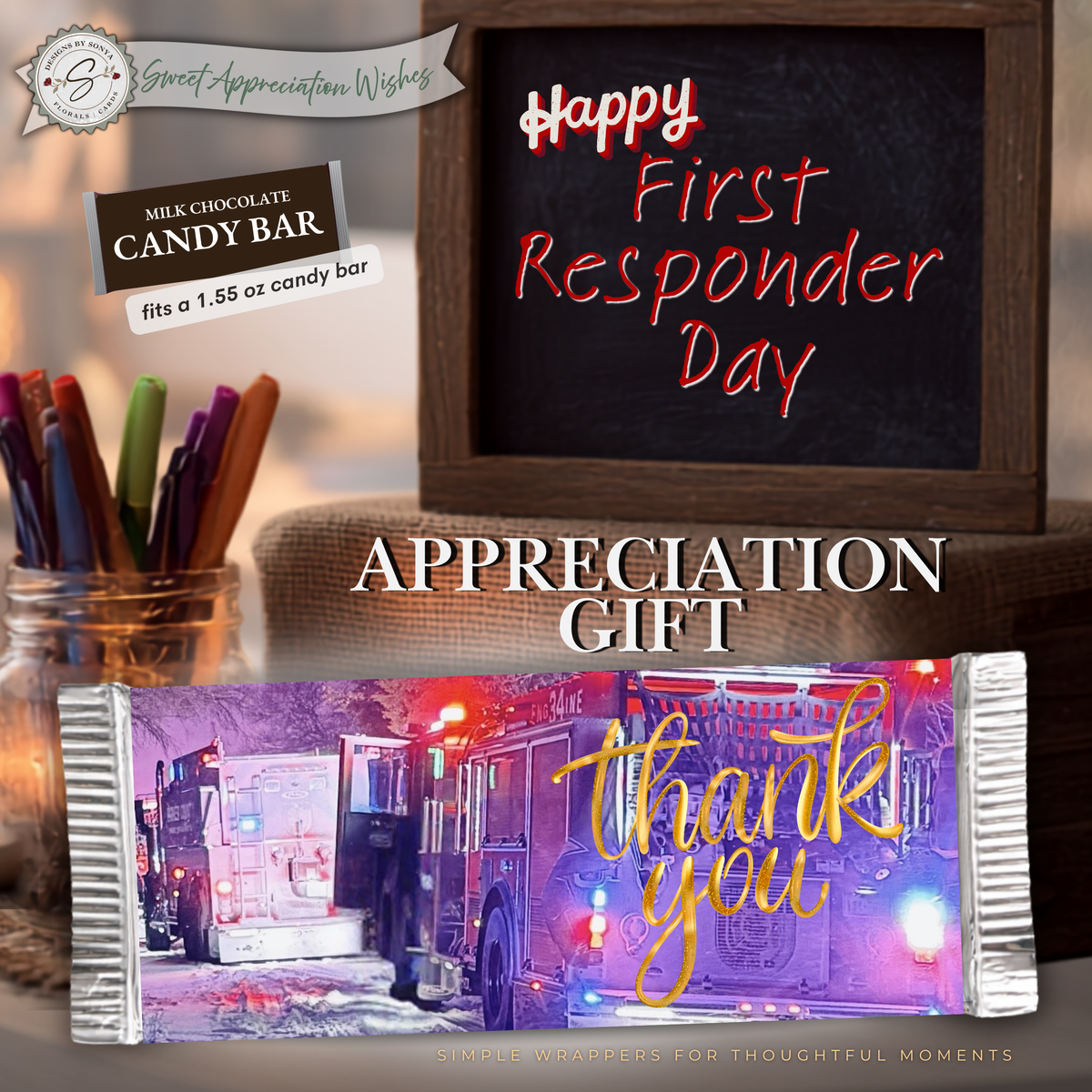 First Responder Appreciation Gift | Printable Candy Bar Wrapper | Firefighter, EMS & Police Thank You Gift