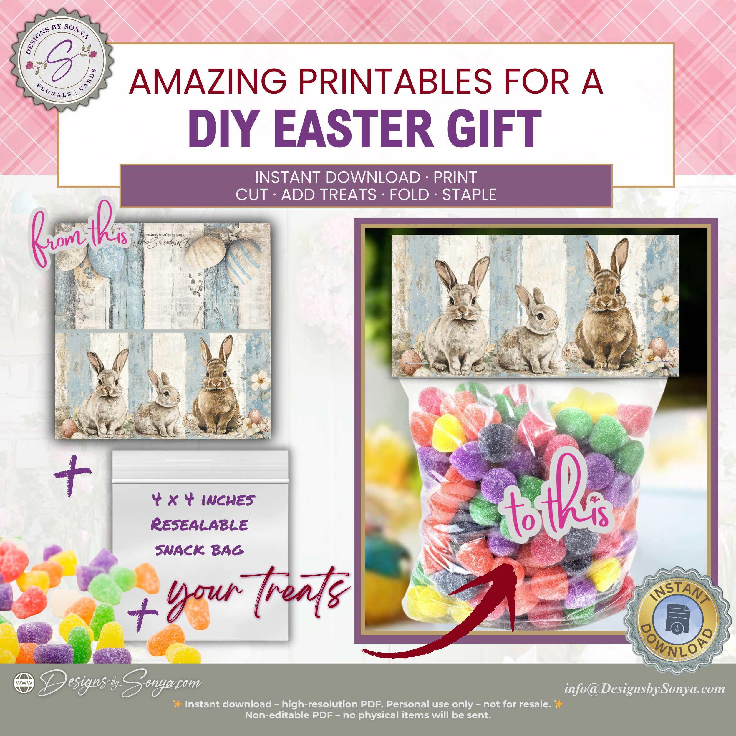 Easter Treat Bag Topper Printable – Sweet Easter Wishes Bunny Topper for DIY Easter Gifts, Classroom Treats & Spring Parties