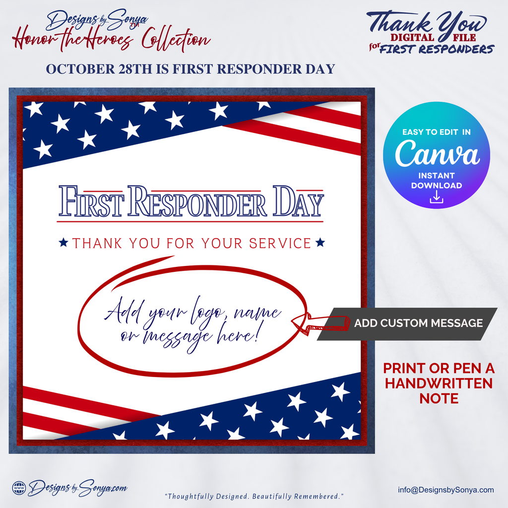First Responder Day Digital Download | Editable Canva Template | Honor the Heroes Collection | Thank You Printable Gift