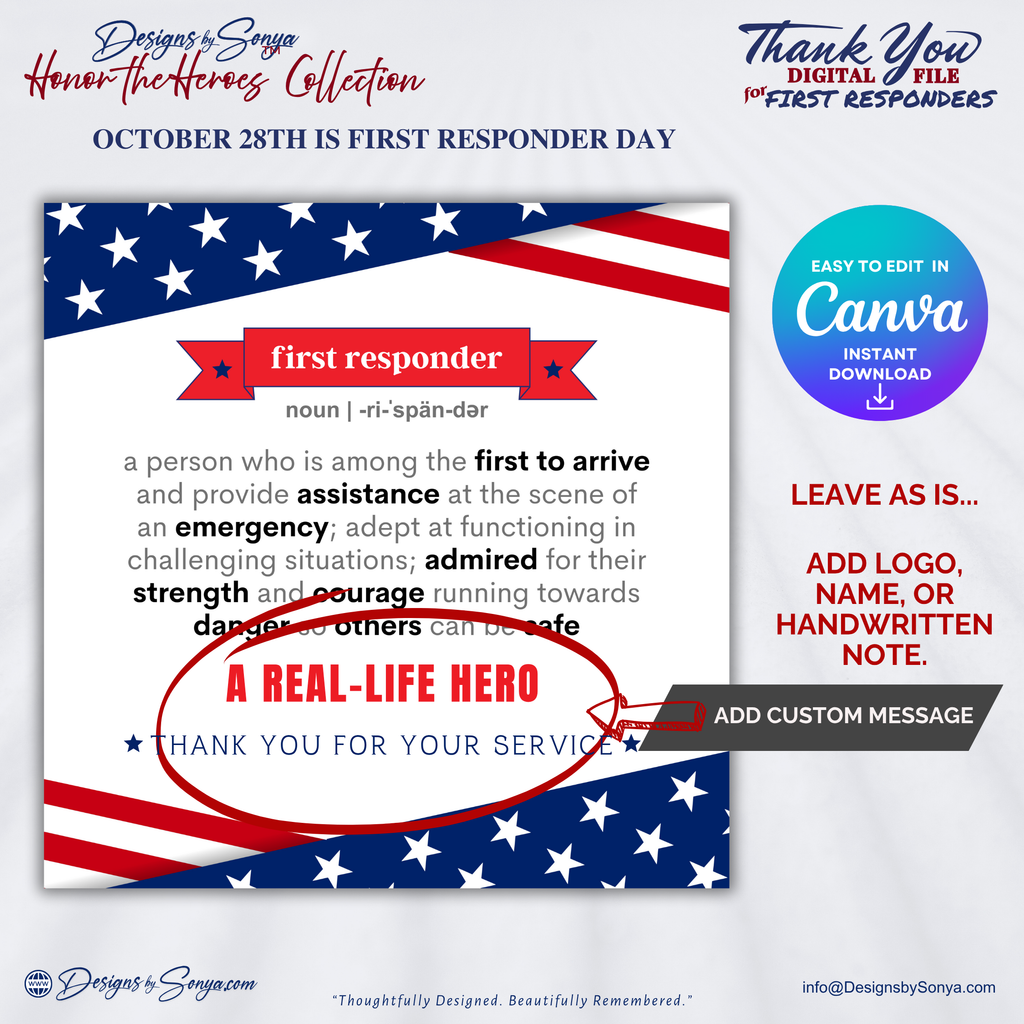 First Responder Real-Life Hero Digital Download | Editable Canva Template | Honor the Heroes Collection | Thank You Printable Gift