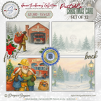 Printable Firefighter Santa Christmas Card Set of 12, A2 Cards (5.5”x4.25”), First Responder Holiday Greetings, Fire Station Watercolor Art