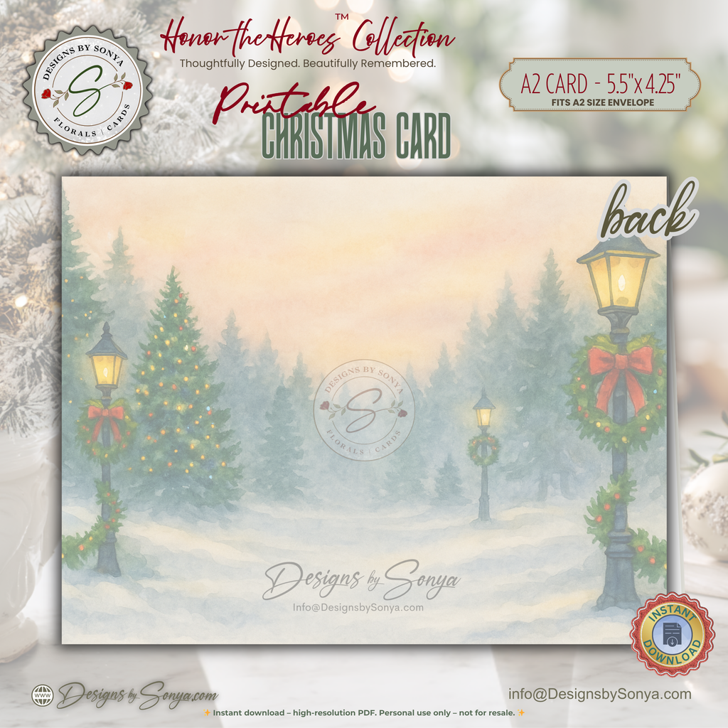 Printable Fireman Santa Christmas Card, Firefighter Holiday Greeting, A2 Card (5.5”x4.25”), First Responder Gift, Watercolor Station Scene, Honor the Heroes