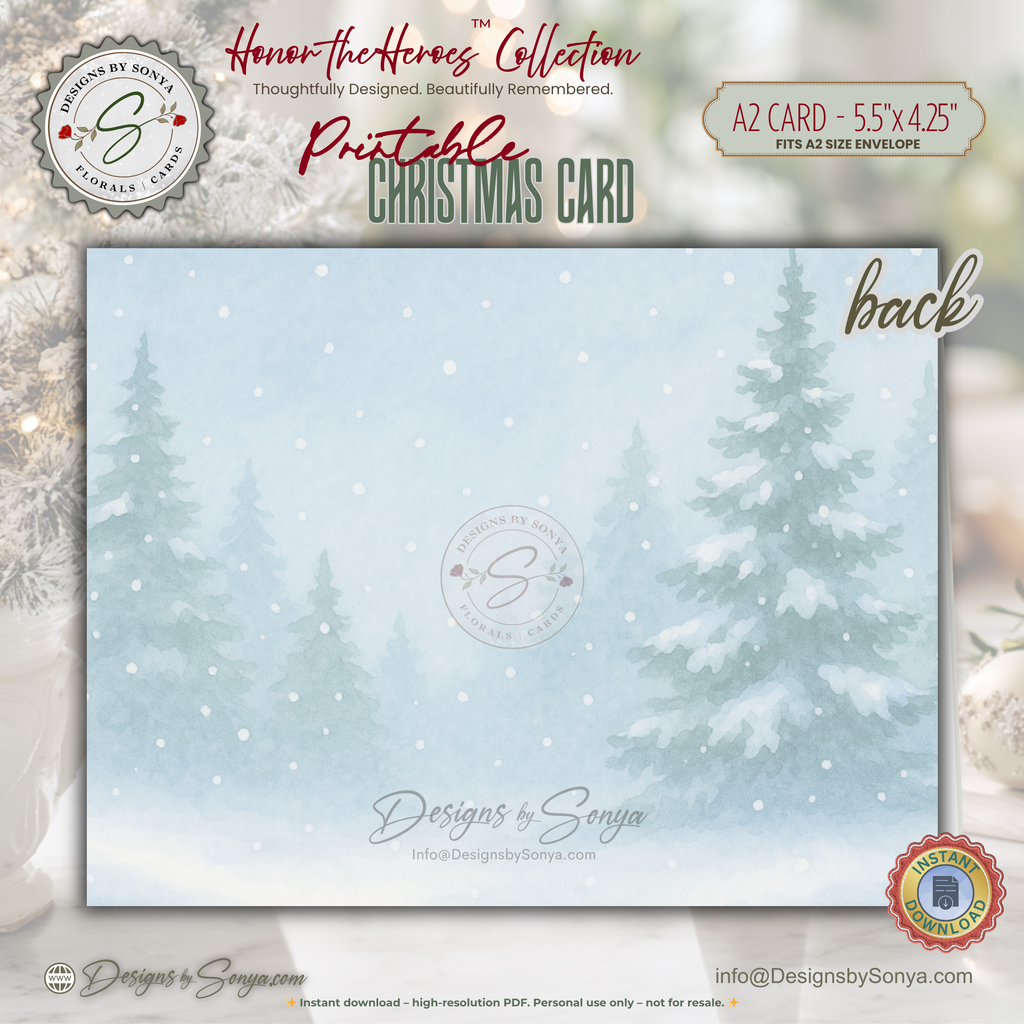 Fireman Santa Printable Christmas Card • A2 (5.5”x4.25”) • Watercolor Firetruck Scene with Kids, Gifts & Holiday Cheer