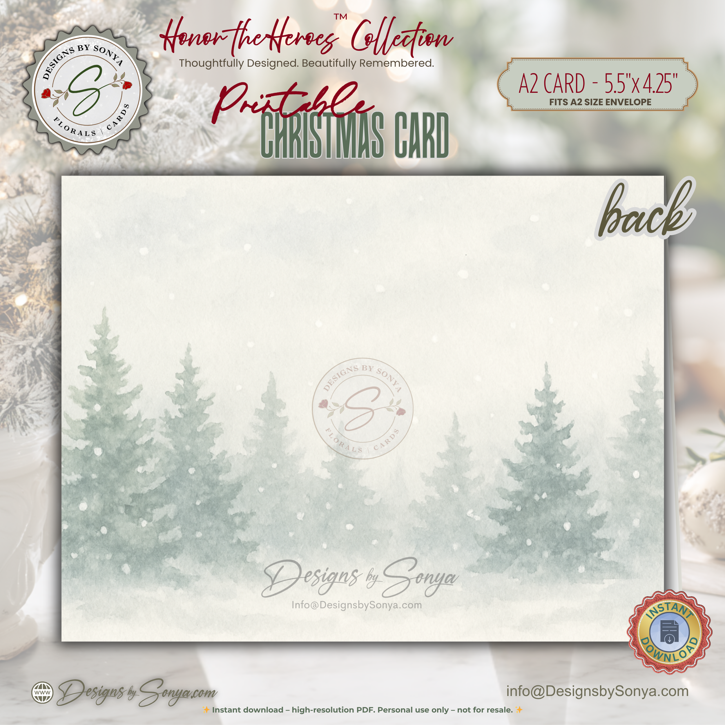 Printable Fireman Santa Christmas Card, Firefighter Holiday Greeting, A2 (5.5”x4.25”), First Responder Gift, Watercolor Fire Truck Scene