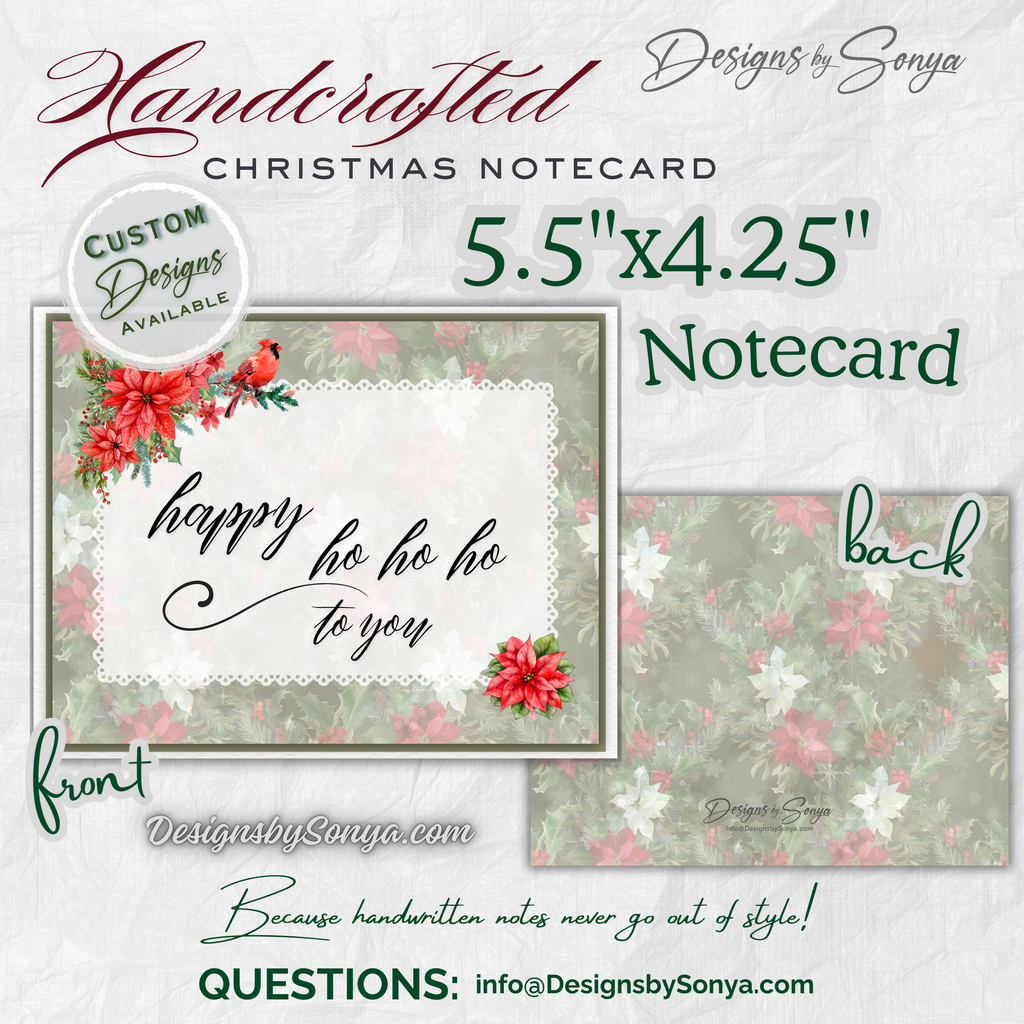 Inside of Notecard
Blank interior of handcrafted holiday notecard, measuring 5.5” x 4.25”, designed for writing personalized Christmas greetings and custom messages.